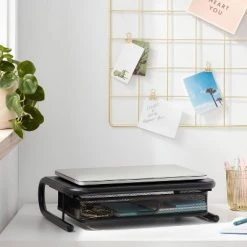 Mesh Monitor Stand with Drawer Black - Brightroom™