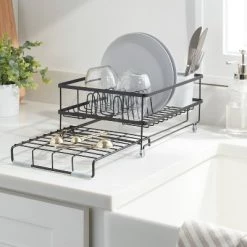Space Saver Steel Dish Rack with Utensil Tray Black - Brightroom™