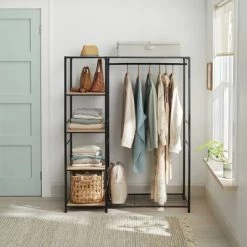Freestanding Wardrobe Black Metal with Natural Wood - Brightroom™