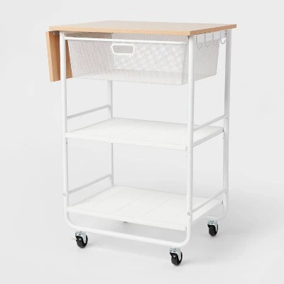 Metal Storage Cart with Mesh Drawer and Wood Top - Brightroom™ White 5 Metal Storage Cart with Mesh Drawer and Wood Top - Brightroom™ White - Image 3