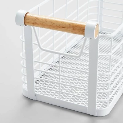 Rectangular Wire Natural Wood Handles Basket - Brightroom™ White 4 Rectangular Wire Natural Wood Handles Basket - Brightroom™ White - Image 2