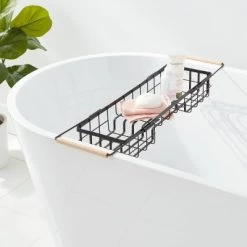 Metal Bathtub Caddy with Wood Handles - Brightroom™ Matte Black