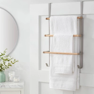 Over the Door Tiered Towel Rack with Wood - Brightroom™ Brushed Nickel 3 Over the Door Tiered Towel Rack with Wood - Brightroom™ Brushed Nickel