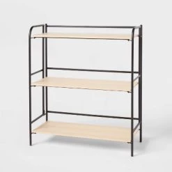 Folding 3 Shelf Black Metal with Natural Wood Shelves - Brightroom™ -Brightroom shop GUEST aa414a6a 3c38 4f55 b97e 5a61d8086fc4