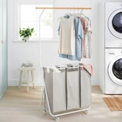 Rolling Triple Laundry Sorter with Hangbar - Brightroom™
