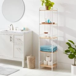 Tall Wood Bath Storage Tower White Metal - Brightroom™