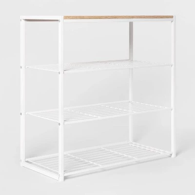 4 Tier Shoe Rack White Metal with Natural Wood - Brightroom™ 4 4 Tier Shoe Rack White Metal with Natural Wood - Brightroom™ - Image 2