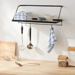 Metal Utility Shelf with Hooks Black - Brightroom™